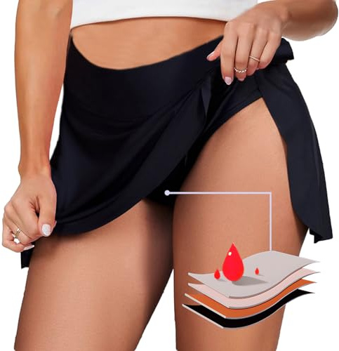 BIOECEUA Gonna mestruale da donna, a 4 strati, a prova di perdite, protettiva, per la privacy, costume da bagno mestruale, per ragazze e adolescenti, super assorbente, ad asciugatura rapida, per