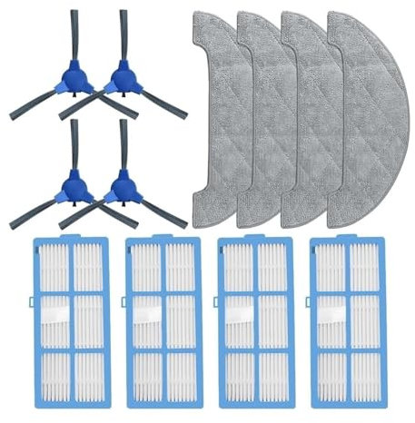 FBHFBHS Kit Accesorios, Compatible con Laresar Grande 1, Kit Repuestos Robot Aspirador, 4 Cepillos Laterales, 4 Filtros Hepa, 4 Paños de Microfibra