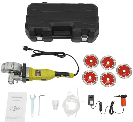 4KW Mauernutfräse Wand-Schlitzfräse Elektrischer Betonfräse mit 5* Sägeblätter Schlitzmaschine 6500rpm, Max Nuttiefe und Breite 41mm x 40mm, Beton Nut Schneidemaschine mit 5 Sägeblättern
