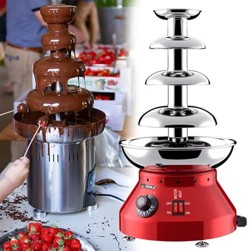 Rostfritt stål elektrisk chokladfonduefontänmaskin Chokladfontän, för ost, sås, likörer, jul, bröllop, födelsedagsfest,4tiers-Red
