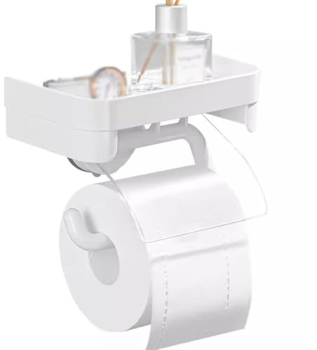 UZAMIRLEX Porta carta igienica, Distributore di carta igienica a parete con deflettore impermeabile e supporto a ventosa in ABS, bianco, 7,2x4,4 pollici