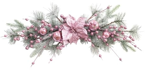 Xiyocadt Weihnachtskränze Künstlicher rosa Kranz Mit Kugeln, Beeren und Tannenzapfen Weihnachtsdeko für Veranda, Dekoration für den Winter, drinnen und draußen, Urlaub, Party (Türsturz Kranz)