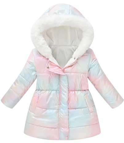 Manteaux d'hiver pour filles,doudounes matelassées avec manteaux chauds et rembourrés,parkas à capuche,doudounes épaisses,vêtements d'extérieur légers et coupe-vent pour enfants(Multicolor,5 ans)