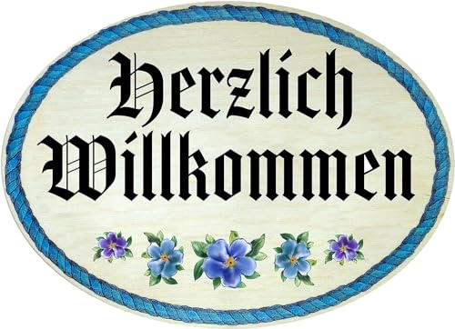 Kaltner Präsente Geschenkidee - Holz Geschenkartikel Deko Türschild im Antik Design Dekoartikel Motiv Herzlich Willkommen (Ø 18 cm)