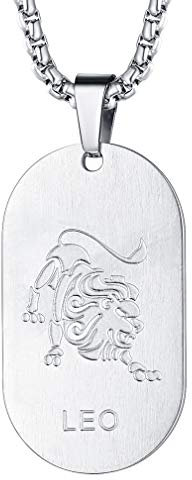 FaithHeart Dog Tag anhänger sternzeichen Löwe Halskette mit Charm Anhänger Silber für Mädchen und Jungen