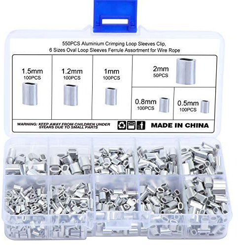 WiMas 550PCS Aluminium Oval hülsen, Crimpschlaufe, Seilverbinder, Drahtseilklemmen für Drahtseile und Kabel 6 Größen