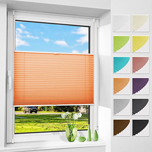 Allesin Plissee ohne Bohren Plissees Klemmfix Orange 40x120cm(BxH), Plisseerollo Faltrollo mit Klemmträger, Jalousie Rollos für Fenster und Tür, Sichtschutz und Sonnenschutz