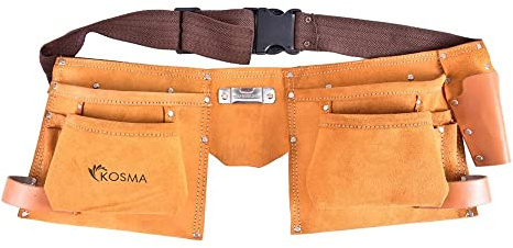 Kosma Tablier de charpentier en cuir 11 poches | Pochette d'électricien | Ceinture à outils