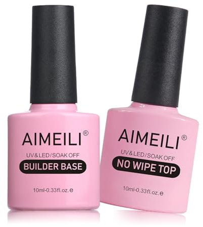 AIMEILI Gel Uñas Constructor Base Coat y Top Coat Semipermanente,Semipermanentes de Uñas en Gel UV LED Capa Superior y Builder Gel 5 en 1 Nail Extensión Sin crueldad Vegano 2x10ml