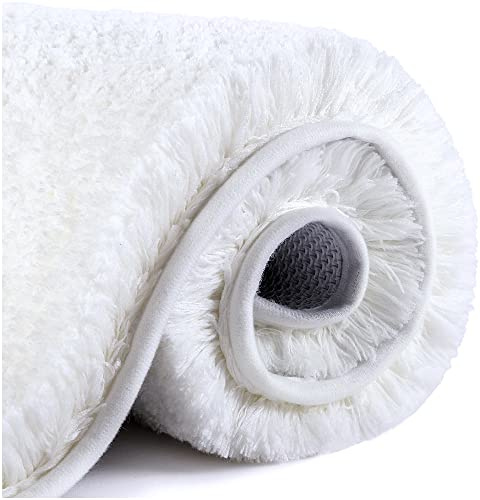 VANZAVANZU Badematte rutschfest Badteppich Verdickt Badezimmerteppich Weich Badeteppich Flauschige Mikrofaser Badvorleger, Supersaugfähig, Maschinenwaschbar, Schnell Trocknend - 50 x 80cm (Weiß)