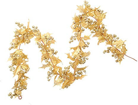 Stronrive Weihnachtsgirlande Gold Künstliche Weihnachten Beeren Girlande für Weihnachtsbau, Weihnachtsdeko, Weihnachtsfeier, Dekoration