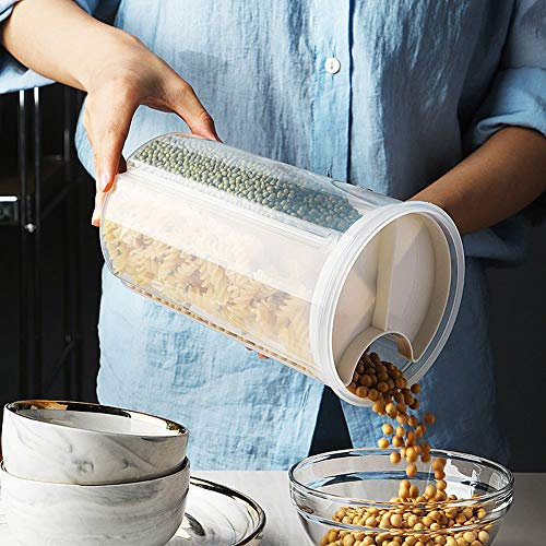 IBLUELOVER 4 Grid Cereal Storage Container Set Airtight Food Storage Containers with Lid, Rotating Spaghetti Tub Dispenser Jar Plastic Food Sorting Container for Noodle Grain Pasta,BPA-Free,3000ML