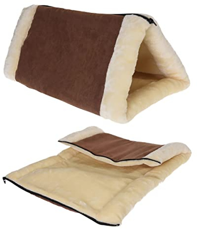 MIJOMA Katzenkissen Katzentunnel, Katzenhaus multifunktional Reißverschluss und Thermoschicht, 2-in-1, kuschelige Plüschqualität, beige/braun, 90 x 60 cm, für Katzen und kleine Hunde