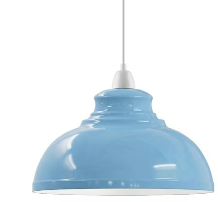 LEDSone Industrielle Deckenleuchte, Lampenschirm, Retro, Küche, Deckenleuchte, Vintage, Metall, Loft, Bar, hängend, rustikal, Hängeleuchte, Lampenschirm (blau gebogen)