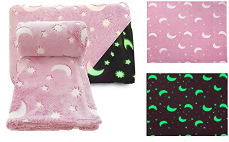 RSW Baby Blanket Fleece Glow in Dark Soft Baby Blanket 70 x 90 cm Fleece Blanket for Crib Pram Boys Girls Cot Bed Swaddle Pram Shawl Wrap Toddler (Pink)