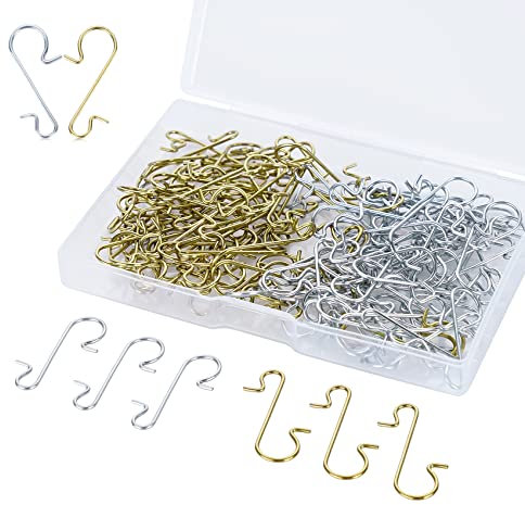 Beutrain Kugelaufhänger Weihnachtskugel Aufhänger 120 Stück Weihnachtsbaumkugeln S Haken Metalldrahthaken mit Aufbewahrungsbox für Weihnachtsbaum Dekoration, Gold & Silber