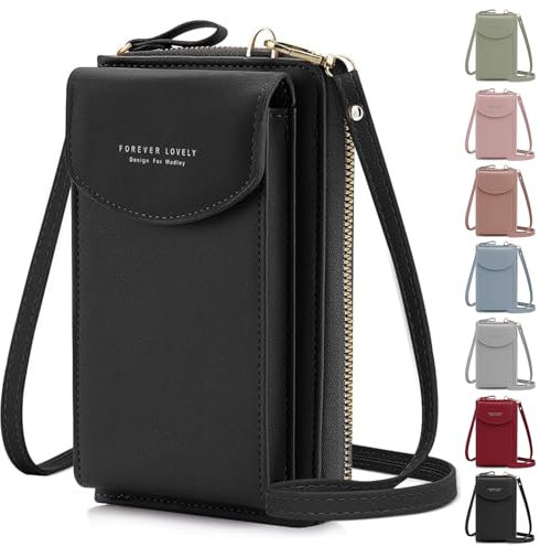 lmytdo Handytasche zum Umhängen, Kleine Umhängetasche Damen Brieftasche Crossbody PU Leder Geldbörse Kleine Crossbody Tasche mit Kartenfächer Verstellbar für Handy unter 6,5 Zoll (Schwarz)