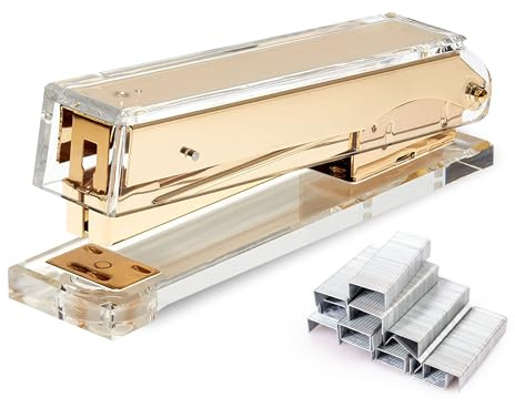 OfficeGoods Acrylic Stapler – Aesthetic & Durable Gold Desk Staple for Modern Office – Stylish & Compact Office Supplies for Women & Men