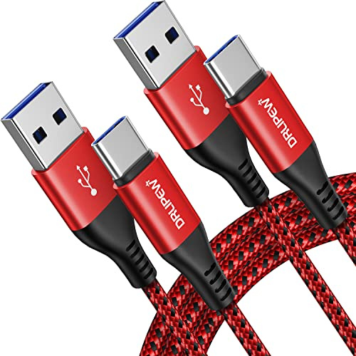 Cable USB C (3M, paquete de 2), cable de carga USB largo tipo C, cable de carga rápida trenzado de nailon compatible con el nuevo Kindle Fire HD 10 9th 2019, Samsung Galaxy S10, S9, A21s, Switch