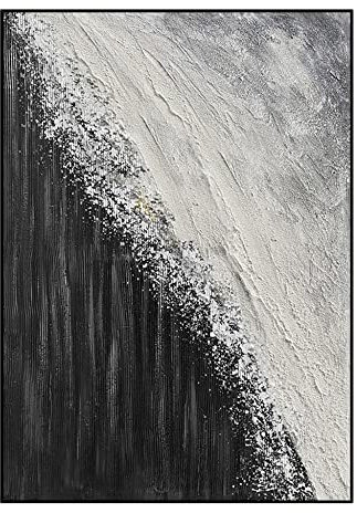 LCDIUDIU Ölbilder Auf Leinwand Handgemalt, Schwarz Weiß Textur Twill Minimalismus Abstrakte Moderne Kunstwerke Handgemalte Ölgemälde Auf Leinwand Wandkunst Für Wohnzimmer Schlafzimmer Büro Wohnku