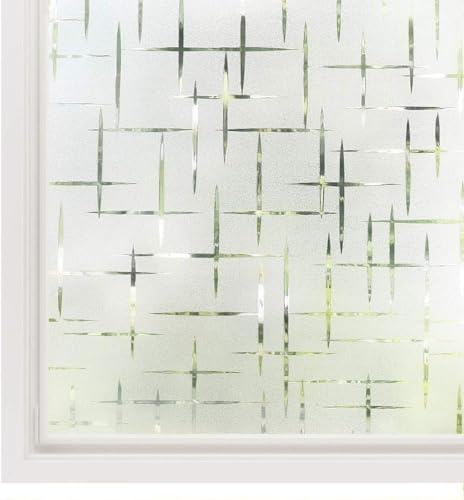 rabbitgoo Fensterfolie Statisch Haftend Sichtschutzfolie Kreuz 60x300cm | Selbsthaftend Klebefolie Milchglasfolie Fenster ohne Klebstoff Folie Milchglas Matt Sterne Dekofolie für Bad Küche Anti-UV