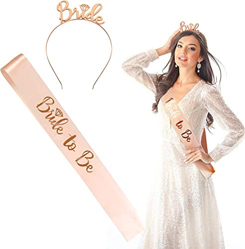 Roségold Den Junggesellinnenabschied Deko Set Bride to Be Schärpe Dekoration Bachelorette Party Zubehör mit Krone Haarreif Stirnband Tiara Braut Schärpe für Freundin Hen Night Party