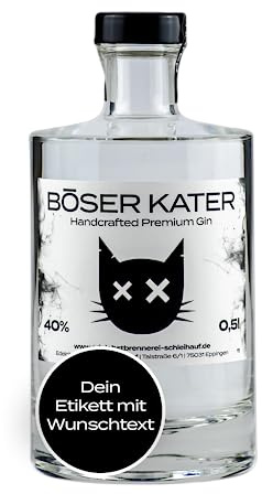 Böser Kater Premium Gin, Personalisierter Gin mit eigenem Wunschtext | Das perfekte Geschenk, Mild fruchtiger Geschmack, 0,5 l - 40% Vol.