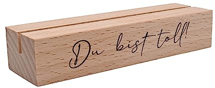 Interluxe Kartenhalter - Du bist toll - Grußkartenhalter mit Spruch Fotohalter Kartenständer Tischkartenhalter aus Holz