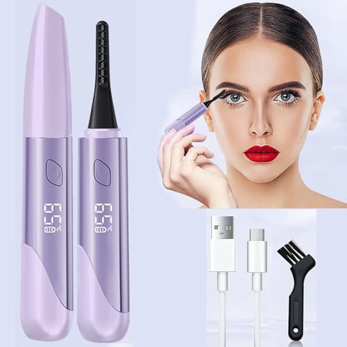 piegaciglia elettrico, ricaricabile tramite USB, elettrico, 15 s, riscaldamento rapido, controllo della temperatura a 4 marce, con display a LED, mini piegaciglia per donne e ragazze (viola)