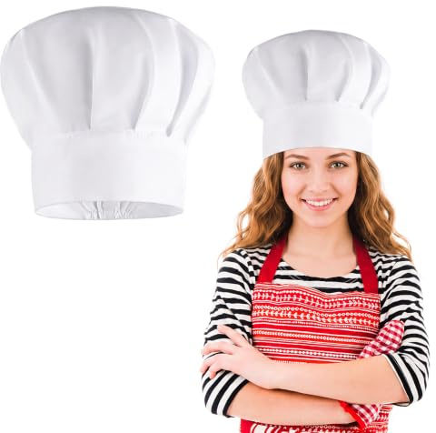 KALIONE Toque de chef pour enfants - Réglable - Blanc - Bonnet de chef élastique en coton - Pour cuisine, pâtisserie, fête, école, maison