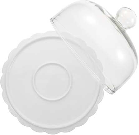 iplusmile Alzata per Dolci Rotonda in Porcellana Bianca con Coperchio a Cupola in Vetro, Supporto per Torte per Uso Quotidiano e Matrimoni