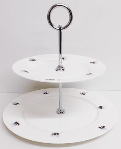Présentoir à gâteaux en porcelaine fine à 2 étages en porcelaine anglaise décorée à la main au Royaume-Uni