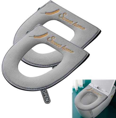 BDHYYM 2 Stück Toilettensitzbezug, WC Sitz Wärmer, Waschbar Dickere Badezimmer Toilettensitzkissen mit Reißverschluss für Alle Ovalen WC-Sitze