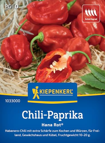 Kiepenkerl Chili-Paprikasamen Hana Rot® 1033000, Gemüsesaat | Kübelgeeignet, für Freiland und Gewächshaus, Wuchshöhe ca. 80-100 cm