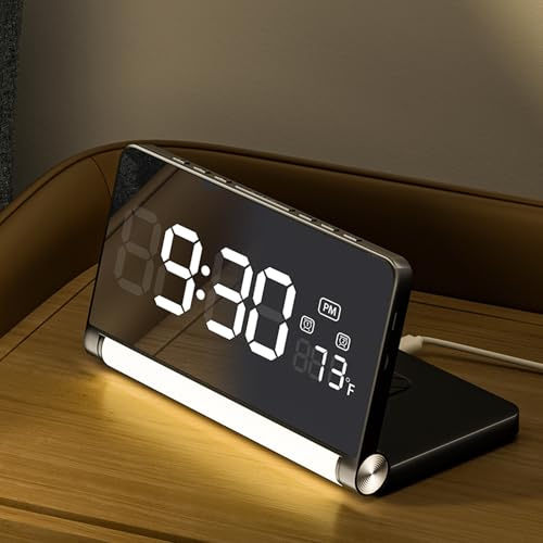 Surpn Sveglia digitale notte a 3 colori, grande display pieghevole, orologio da comodino 12/24 ore, funzione snooze, indicatore temperatura - con adattatore (nero)