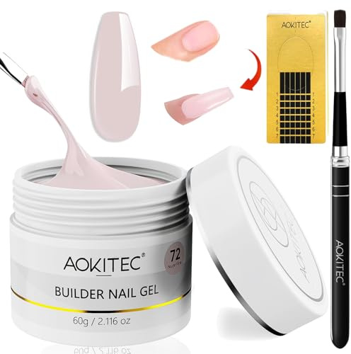 Aokitec 60g Nude Rosa Builder Gel für Nägel mit Nail Forms | Hartgel für Nagelverdickung und Verlängerung, ideal für Maniküre, Nail Art und DIY Anwendung zu Hause