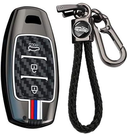 KUNIO Schlüsselhülle für Hyundai kona hybrid für Kona N für Hyundai I30 Fastback i30N Zinklegierung Autoschlüssel Schutz Schlüsselgehäuse Schlüsselanhänger 3 Tasten Grau