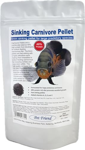 Pet Friend Sinking Carnivore Pellets Aquarium Tropical Fish Food For Bottom Feeding Catfish & Cichlids 6mm Large 250g Pouch