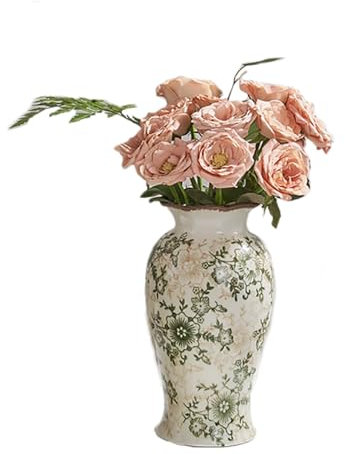 Vintage Pichet en Céramique avec Anse, Vase Chinois à Fleurs, Grand Vase Rustique en Céramique Craquelée pour Décoration Maison, Salon, Cuisine, Table