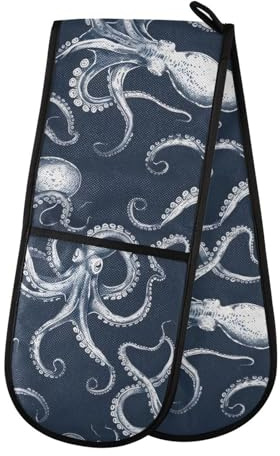 Oven Gloves Double Oven Gloves Octopus Squid Sea Horse Heat Oven Mitts Pot Holder Heat Resistant Quilted for BBQ Baking Kitchen Cooking Gloves