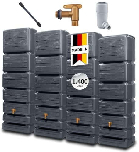 4rain Slim Wood Decor Wandtank-Set 1400 Liter Graphite Grey, Regentonne | Regenfass, Wassertank, Regenwassertonne, Wasserfass, Regenwassertank, Wassertonnen für Garten, Wassertonne, Fass