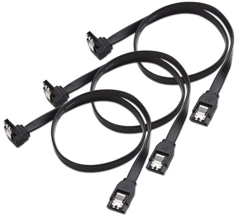 DAJING 3-Pack 90 Degree Right Angle SATA III 6.0 Gbps Cables (SATA Cable, Hard Drive Cable, SATA Cables, SATA Power Cable, SATA Cable SSD) - Black