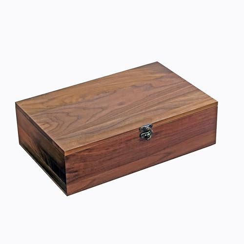 LONMAIX Caja de almacenamiento de madera de nogal, organizador hecho a mano para joyas, relojes, recuerdos, caja de almacenamiento multiusos de 11 x 7 x 3.1 pulgadas