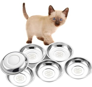 VENTION Ciotole Gatti Acciaio Inox Piccole, Set di 6 Ciotole Ricambio Acciaio Cibo Gatti 12,6 cm, Piattini Gattini Metallo