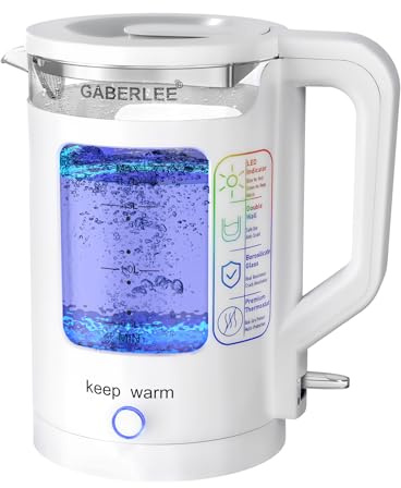 GABERLEE Electric Kettle, 1.7L, 3000W Fast Boil Quiet Glass Kettle with Blue LED, Auto Shut-Off and Boil-Dry Protection, Mesh Filter, Keep Warm Function, BPA-Free, White