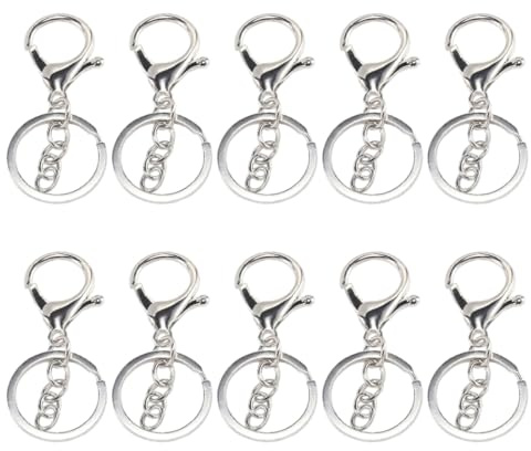 YUVKIN 10 Pezzi Ganci Portachiavi con Anelli, Clip in Metallo con Anelli di Collegamento, Accessori per Portachiavi Fai da Te e Artigianato (Argento)