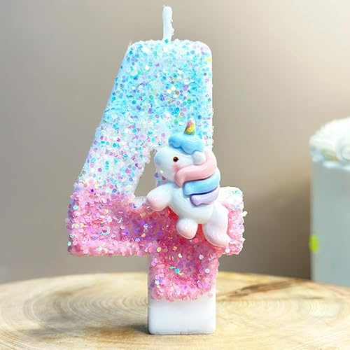 ALLAVA Kerzen Geburtstag 4, Geburtstagskerzen Zahlen Mädchen, Glitzernde Kerze 4, Geburtstagskerzen für Kinder, Erwachsene,Geburtstagsfeier, Jubiläum, Meilenstein