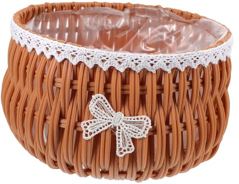 VILLCASE Handgeflochtener Rattankorb als Blumentopf für Drinnen und Draußen Dekorativer Pflanzenkorb im Ländlichen Stil aus Braunem Rattan mit Praktischem Aufbewahrungsfunktion