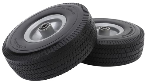 Asixxsix Pneus en Caoutchouc Solide, Pneus de Brouette Anti-crevaison de 10 Pouces avec Roulements de 5/8 Pouces et Moyeu décalé de 2,2 pour Chariot à Main, Chariot de Jardin, Utilitaire