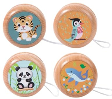 LUDHEP Lot de 4 yoyo en bois, Enfants Yo-yo Maternelle Puzzle Jouets Nostalgiques Classiques, jouets pour cadeaux d'anniversaire, pour la rentrée scolaire, fête d'enfant, fêtes et célébrations